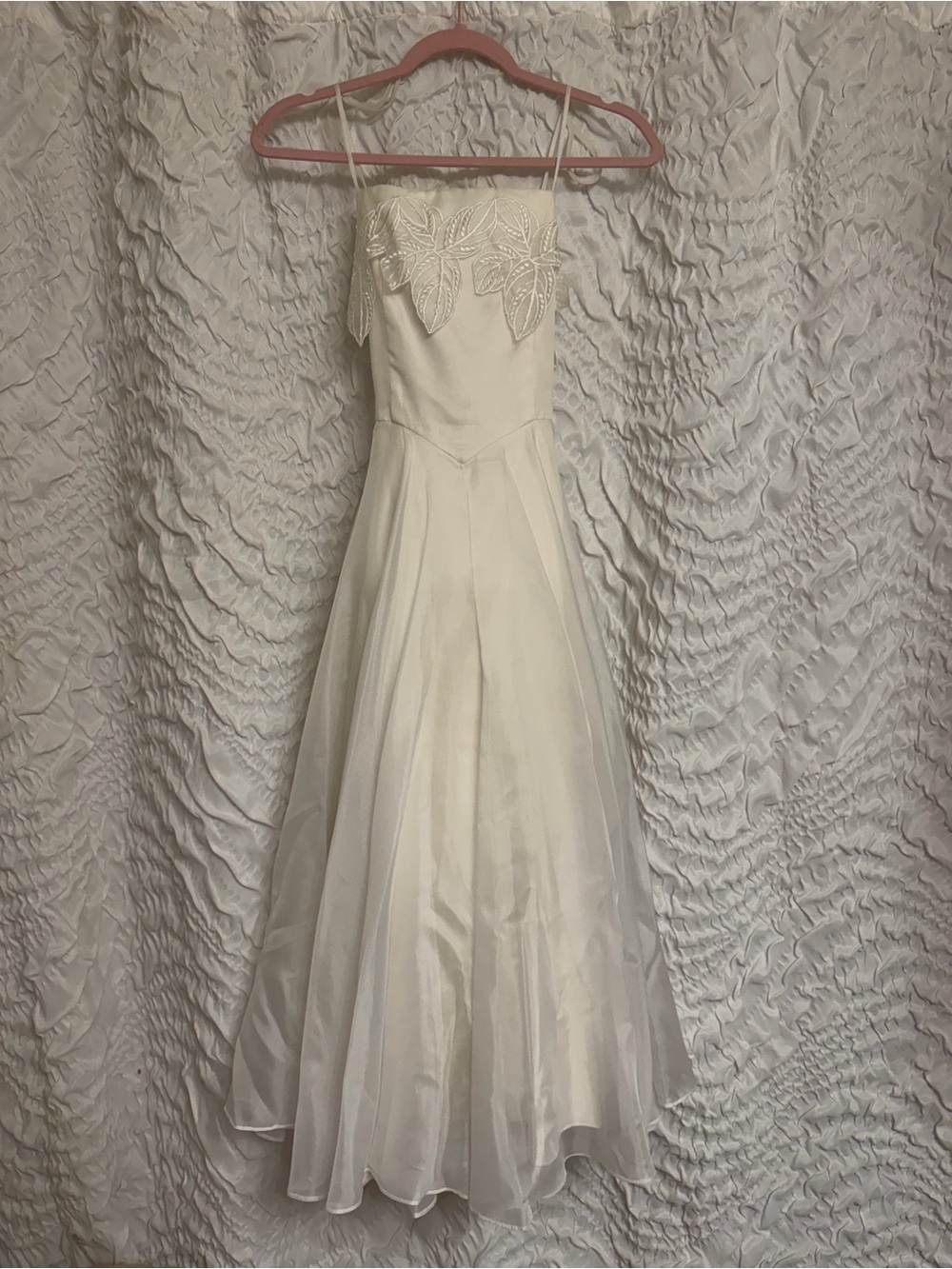 Elegant Ivory Spaghetti-Strap Wedding Dress with Beaded Bodice